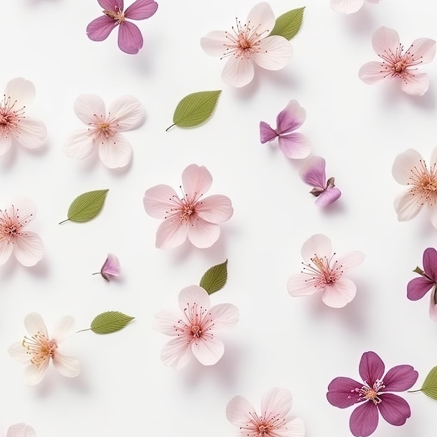 Many small beautiful flower blossoms illustration made with Generative AI