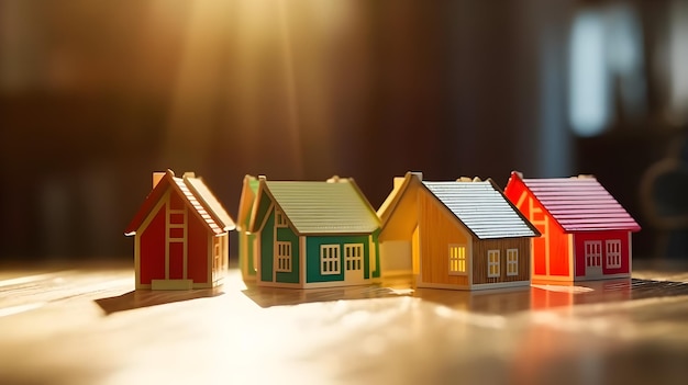 Many small house on wooden table