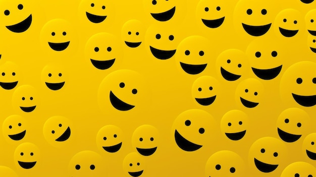 Photo many smiley faces on a yellow background