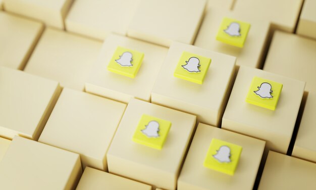 Photo many snapchat logos on yellow cubes