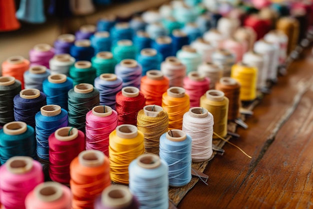 Many Spools of Thread on a Table