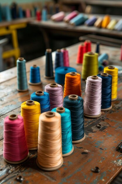 Many Spools of Thread on a Table