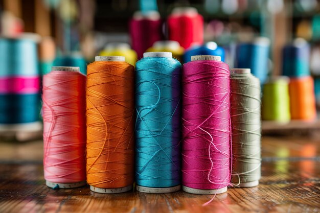 Many Spools of Thread on a Table