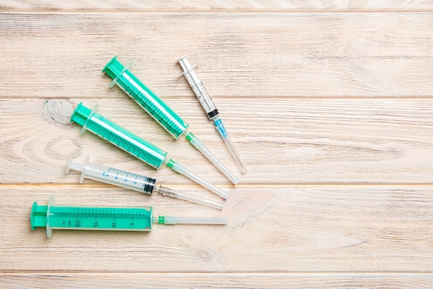 Photo many syringes prepared for injection