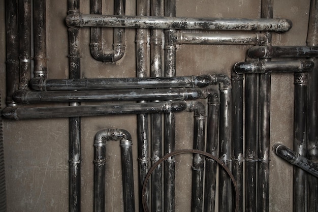 Many technical pipes in the wall