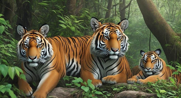 Many tigers in the jungle AI generated picture