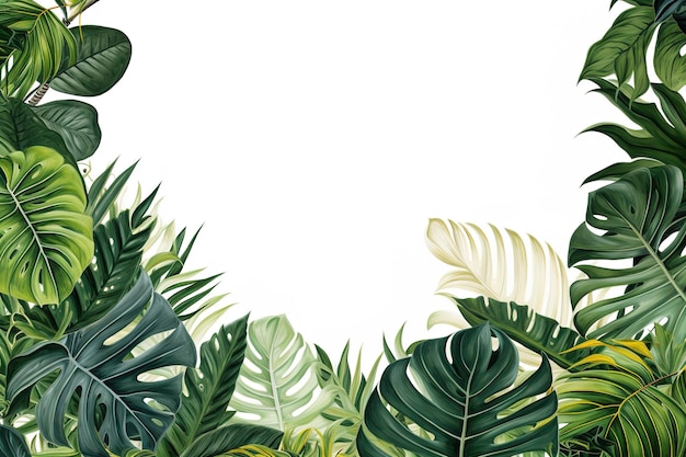 많은 열대 품종의 나뭇잎 프레임 템플릿 배경 절반