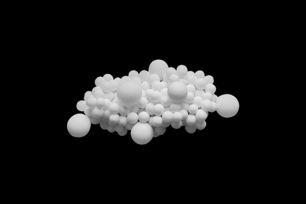 Many white balloons formed a cloud floating on a black background