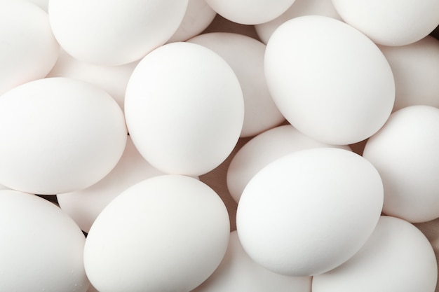 Many white chicken eggs