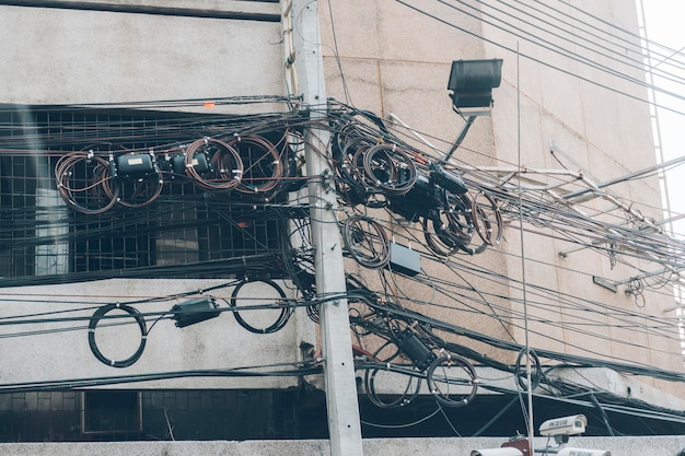 Many of the wires were coiled and tangled on the lampposts.