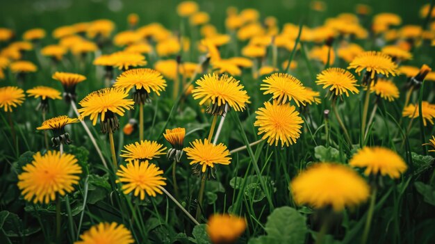 写真 たくさんの黄色いタンポポの花