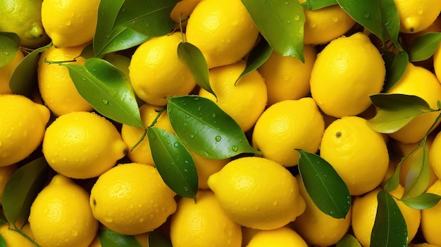 Many yellow lemons harvest closeup background texture