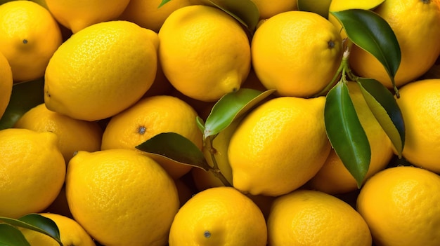 Many yellow lemons harvest closeup background texture