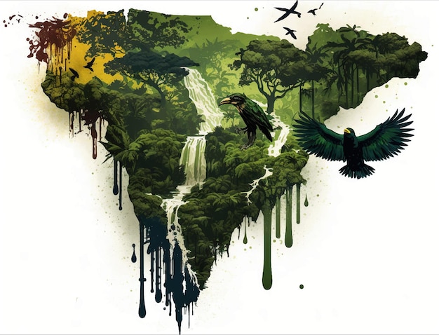 Premium Photo | Map of amazon jungle with fire.