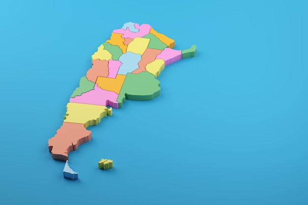 Map of Argentina in three dimensions with copy space 3d illustration