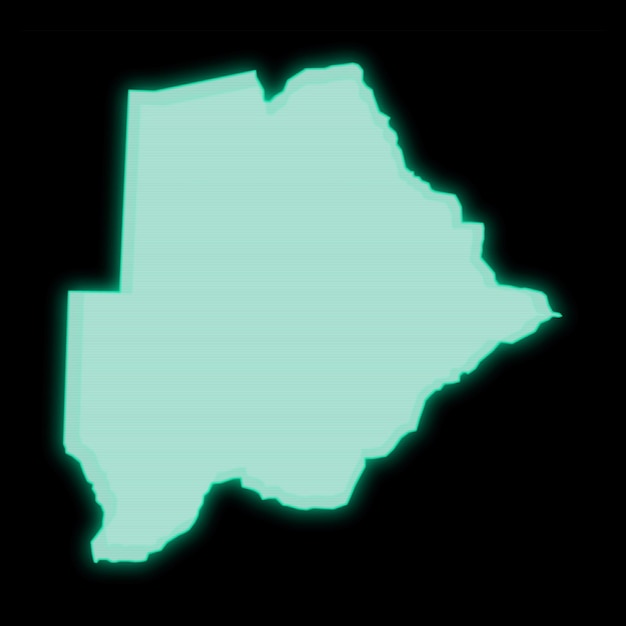 Map of Botswana, old green computer terminal screen, on dark background