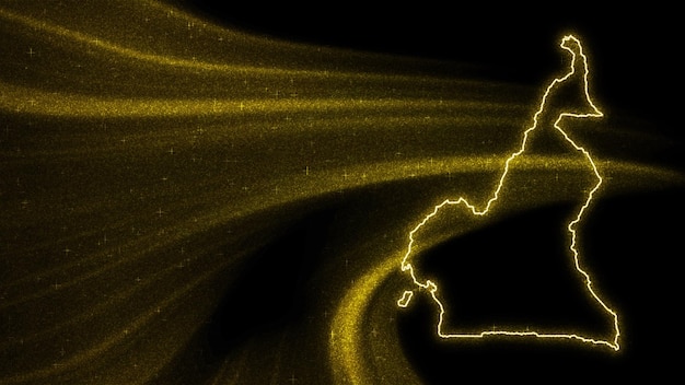카메룬의 지도, 어두운 배경에 골드 반짝이 지도