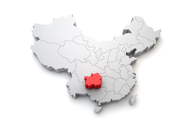 Map of china showing guizhou regional area d rendering