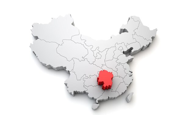 Map of china showing hunan regional area d rendering