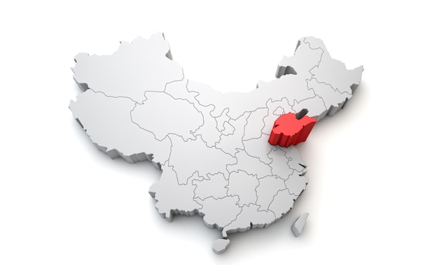 Map of china showing shandong regional area d rendering