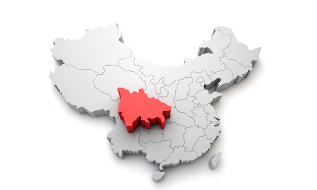 Map of china showing sichuan regional area d rendering