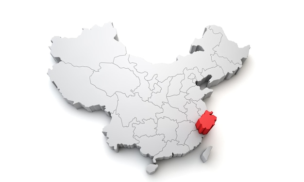 Map of china showing zhejiang regional area d rendering