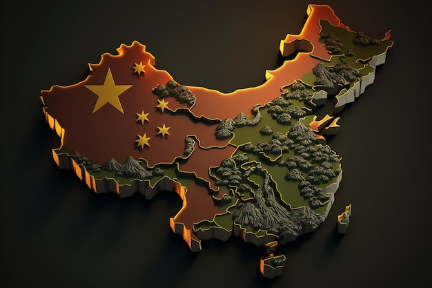 A map of china with the chinese flag on it.