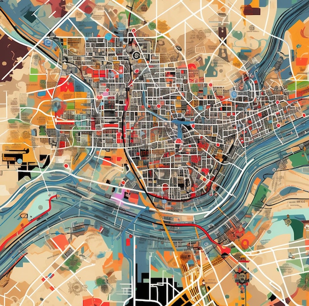 a map of the city of london with a city in the background.