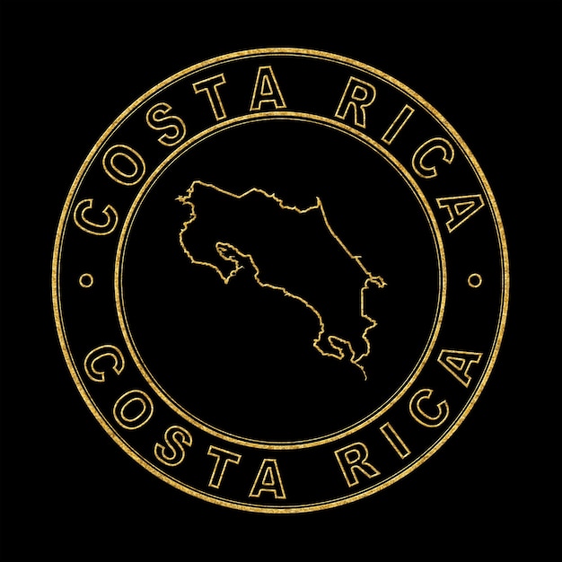 Map of Costa Rica Golden Stamp Black Background