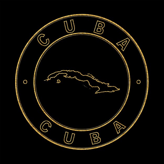 Photo map of cuba golden stamp black background