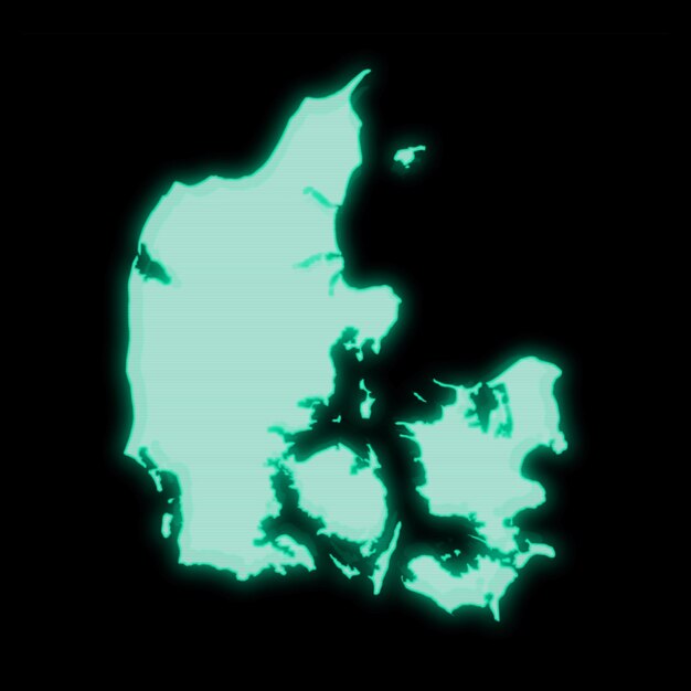 Photo map of denmark old green computer terminal screen on dark background