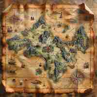 Photo map detailing a treasure hunt in an illustrated pirate world