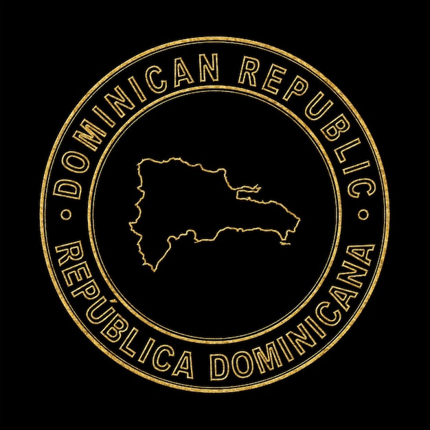 Map of Dominican Republic Golden Stamp Black Background