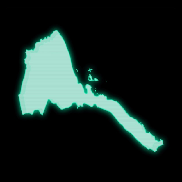 Photo map of eritrea, old green computer terminal screen, on dark background