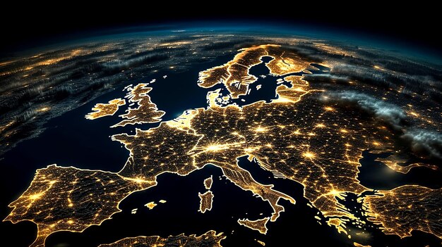 Foto mappa dell'europa su una foto satellitare globale generativa ai