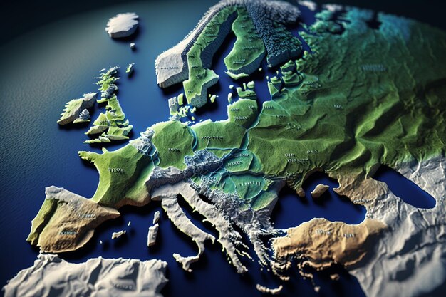 Foto una mappa dell'europa con il continente al centro.