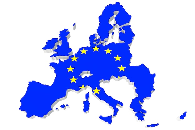 map of european union and eu flag on a white background