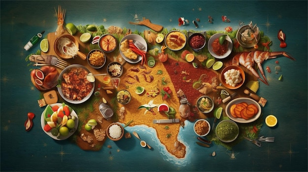 A map of food with a map of the world on it