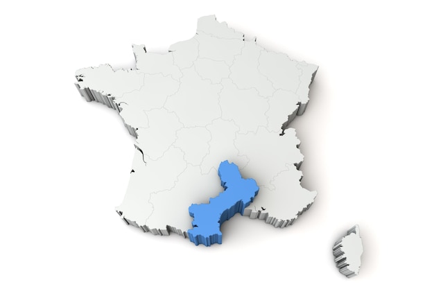 Map of france showing languedoc roussillon region d rendering
