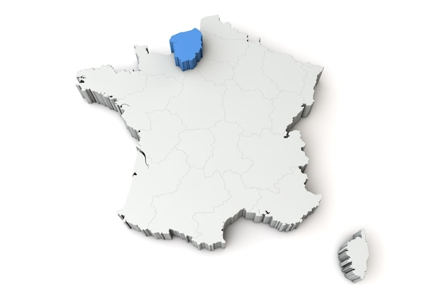 Map of france showing upper normandy region d rendering