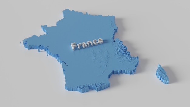 最小限のデジタル化されたモザイクの高さ情報を含むフランスの地図 3D レンダリング