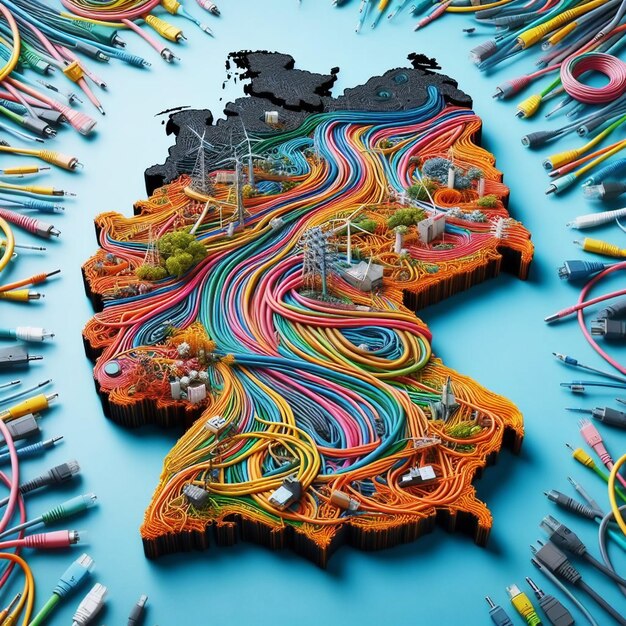 map of germany covered with electric cables