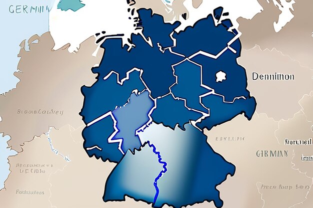 Photo map of germany with main cities in blue