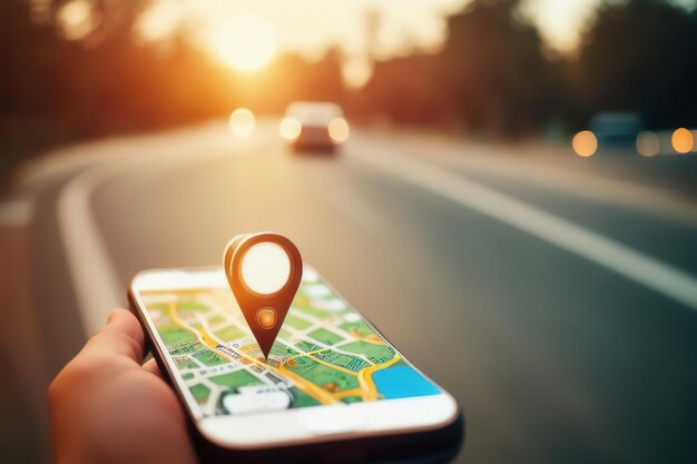 地図 GPS ナビゲーション スマートフォンの地図アプリとロケーション ピンを画面にマーカー ピンポイントで配置