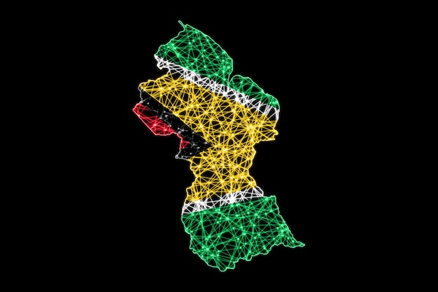 Map of Guyana, Polygonal mesh line map, flag map