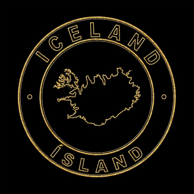 아이슬란드의 지도 황금 스탬프 검정색 배경
