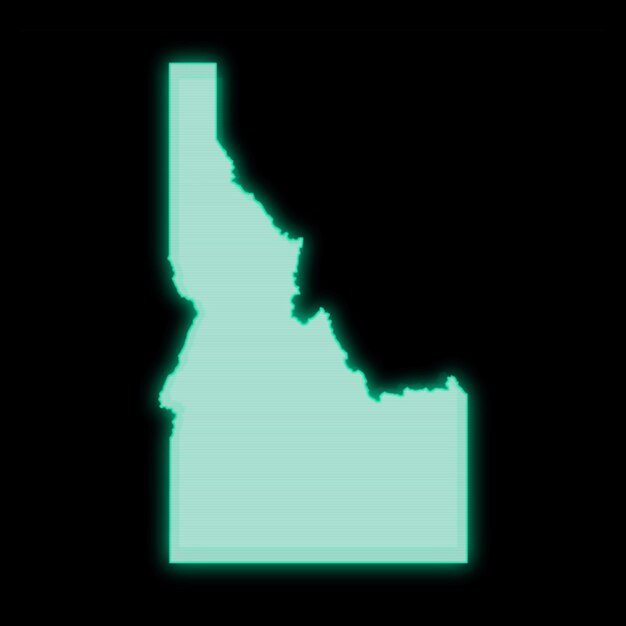 Map of Idaho, old green computer terminal screen, on dark background