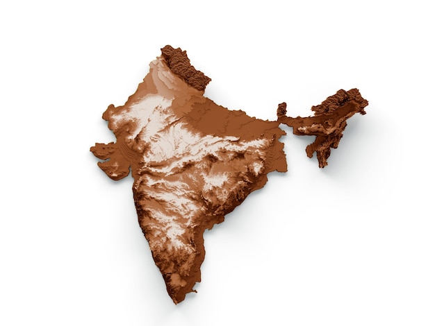 Photo map of india in old style brown graphics in a retro style vintage style high detailed 3d