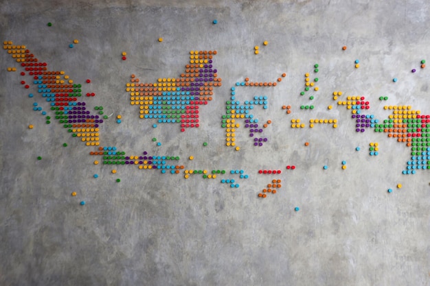 Map of Indonesia from colorful wood