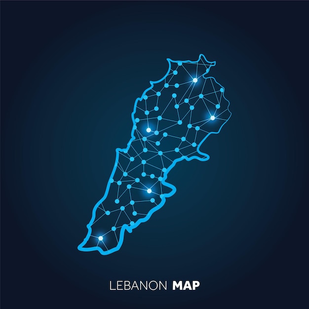 Map of Lebanon made with connected lines and glowing dots